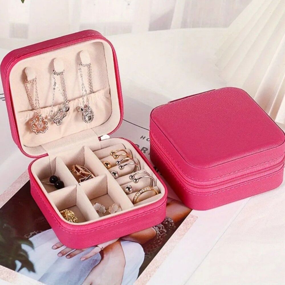 Hot pink Travel jewelry box with zipper‎